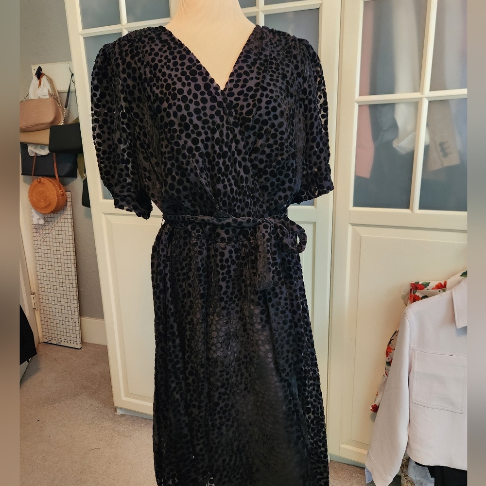 DKNY Black Velvet Polka Dot Dress